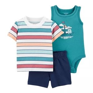 CARTERS Baby Boy Carter's Walrus Romper, Tee & Shorts Set
